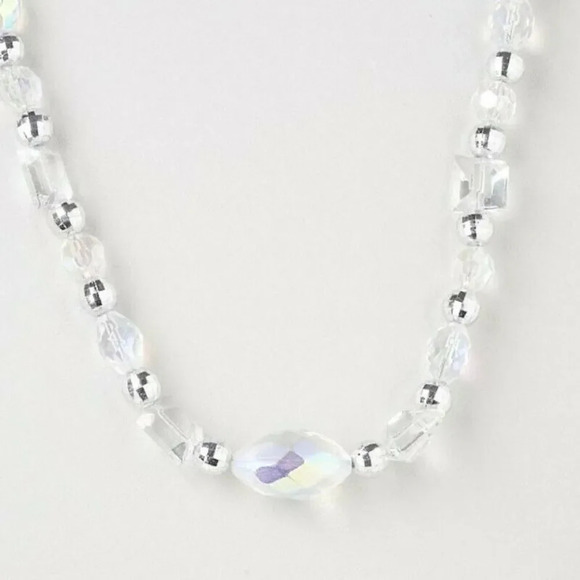 Hand Crafted Eclectic Clear AB and Silver Faceted Beads Necklace - Picture 2 of 2